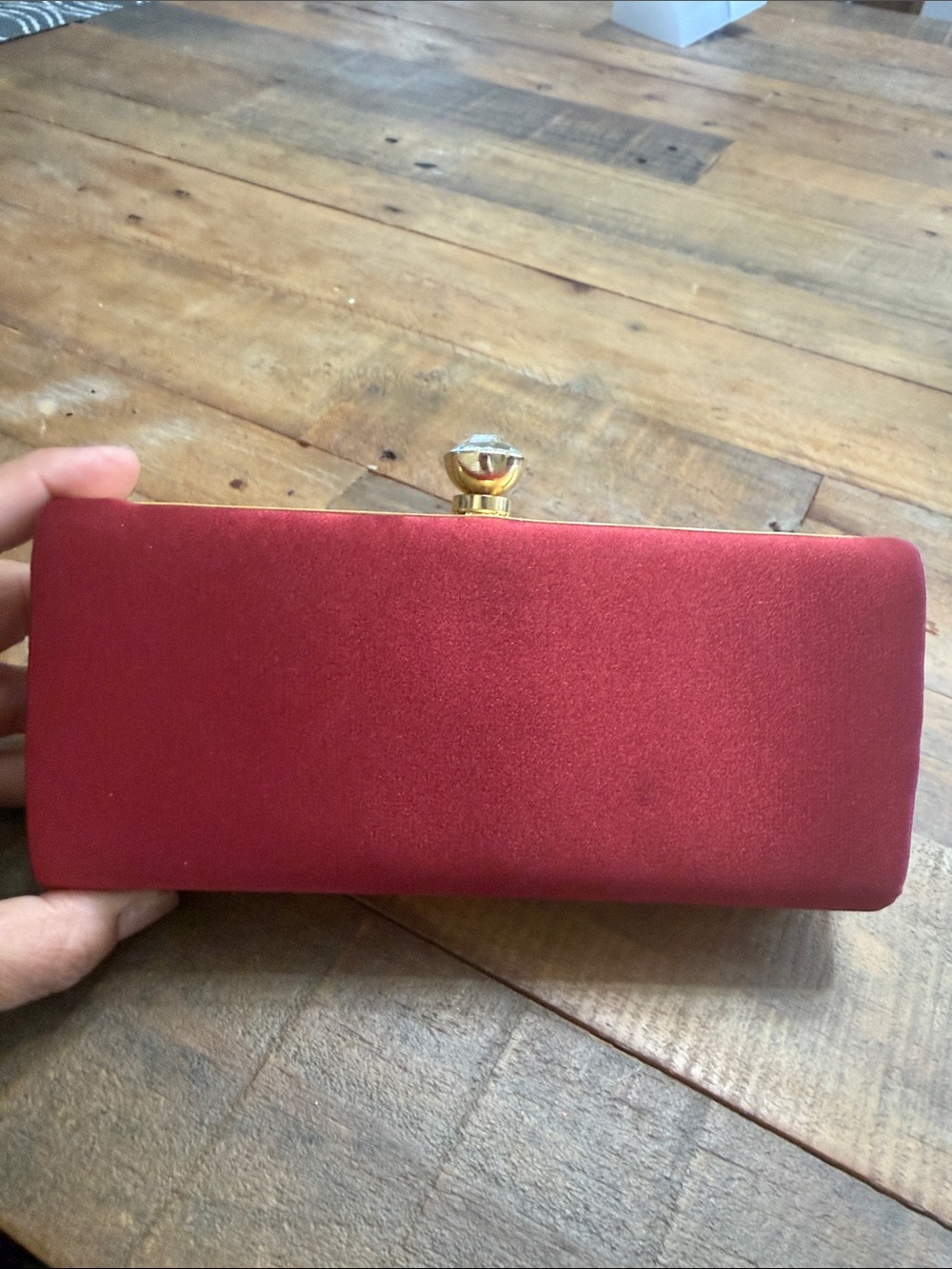 BCBGMaxAzria elegant Red Satin Clutch with Gold Accent